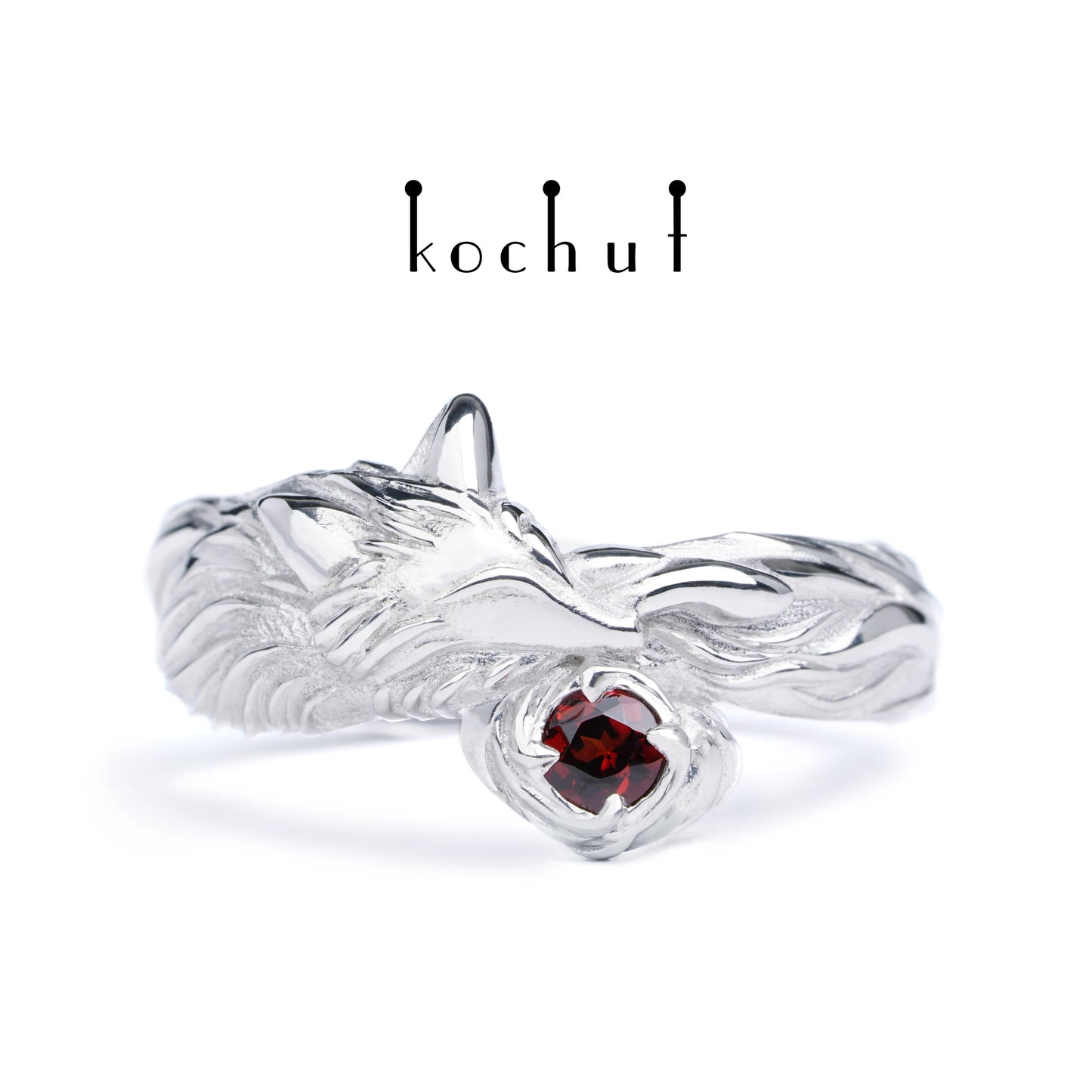 Kleiner Fuchs — Ring aus Silber mit Granat, beschichtet mit weißem Rhodium