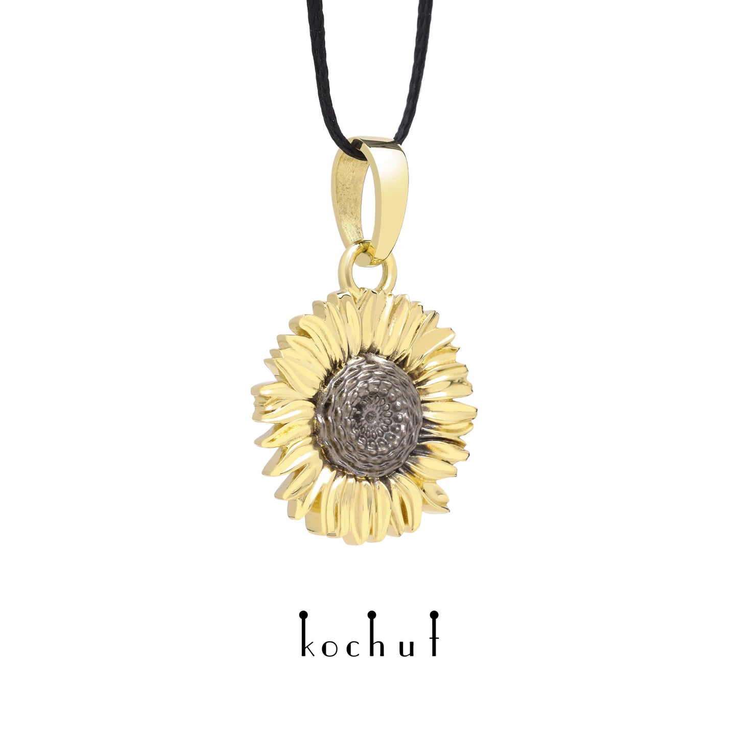Sonnenblume — Anhänger aus Gelbgold, überzogen mit schwarzem Rhodium
