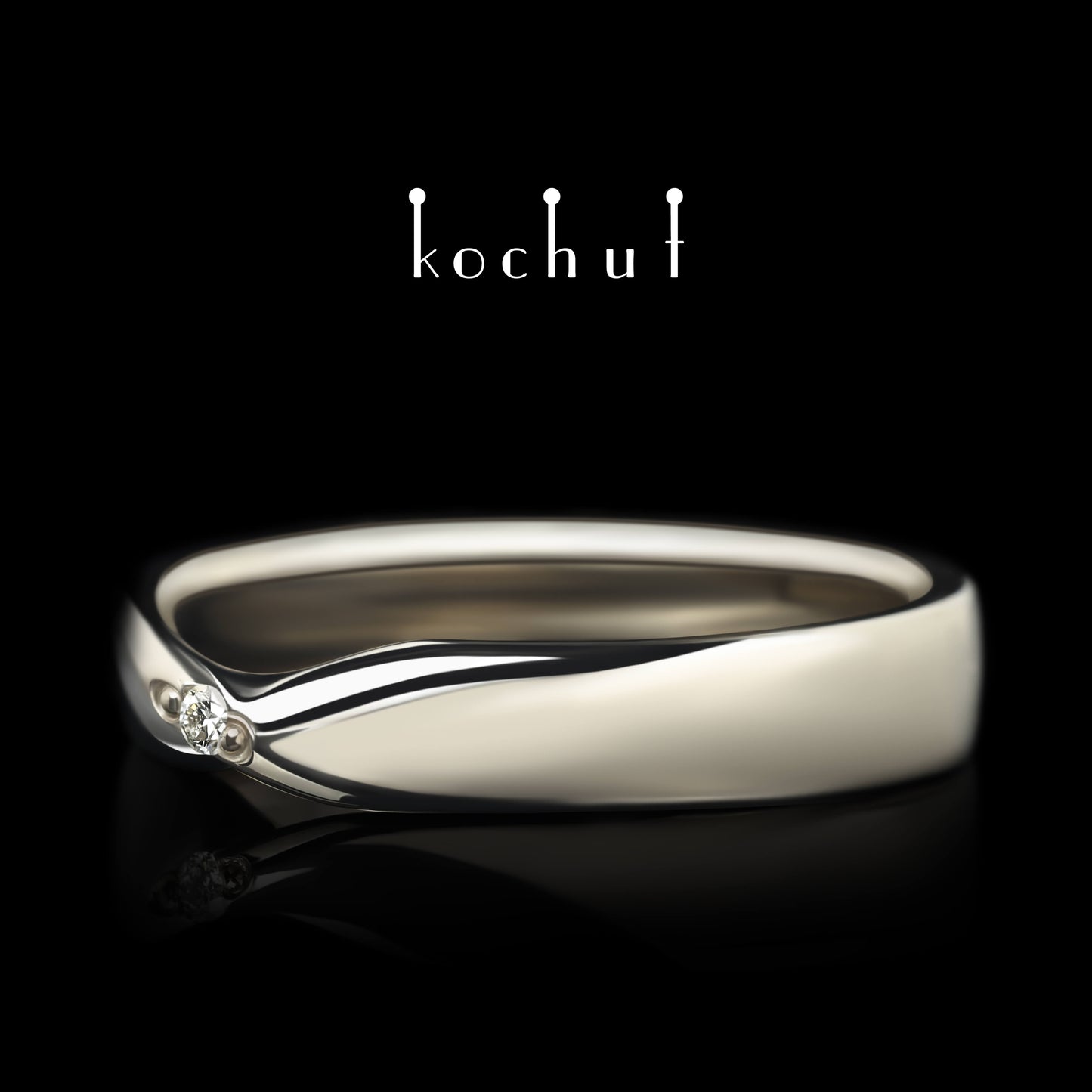 Mobius-Band: breit — Ehering aus Palladium-Gold mit Diamant