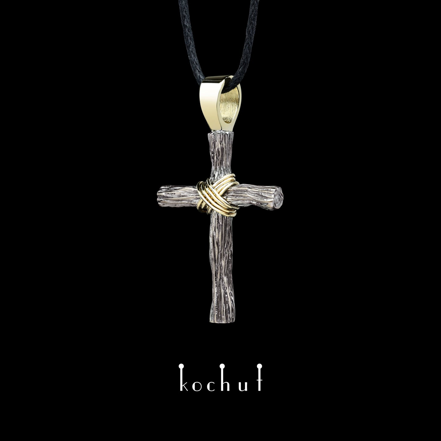 Demut — Kreuz aus Palladium und Gelbgold, beschichtet mit schwarzem Rhodium