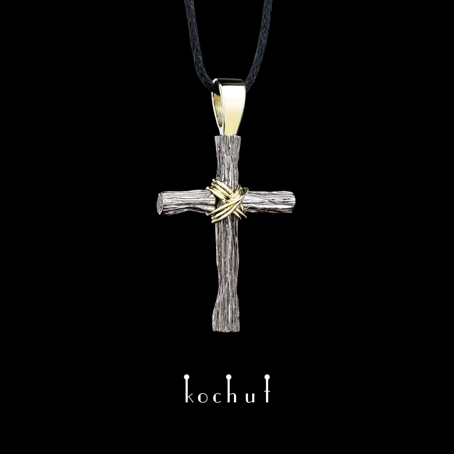 Demut — Kreuz aus Palladium und Gelbgold, beschichtet mit schwarzem Rhodium