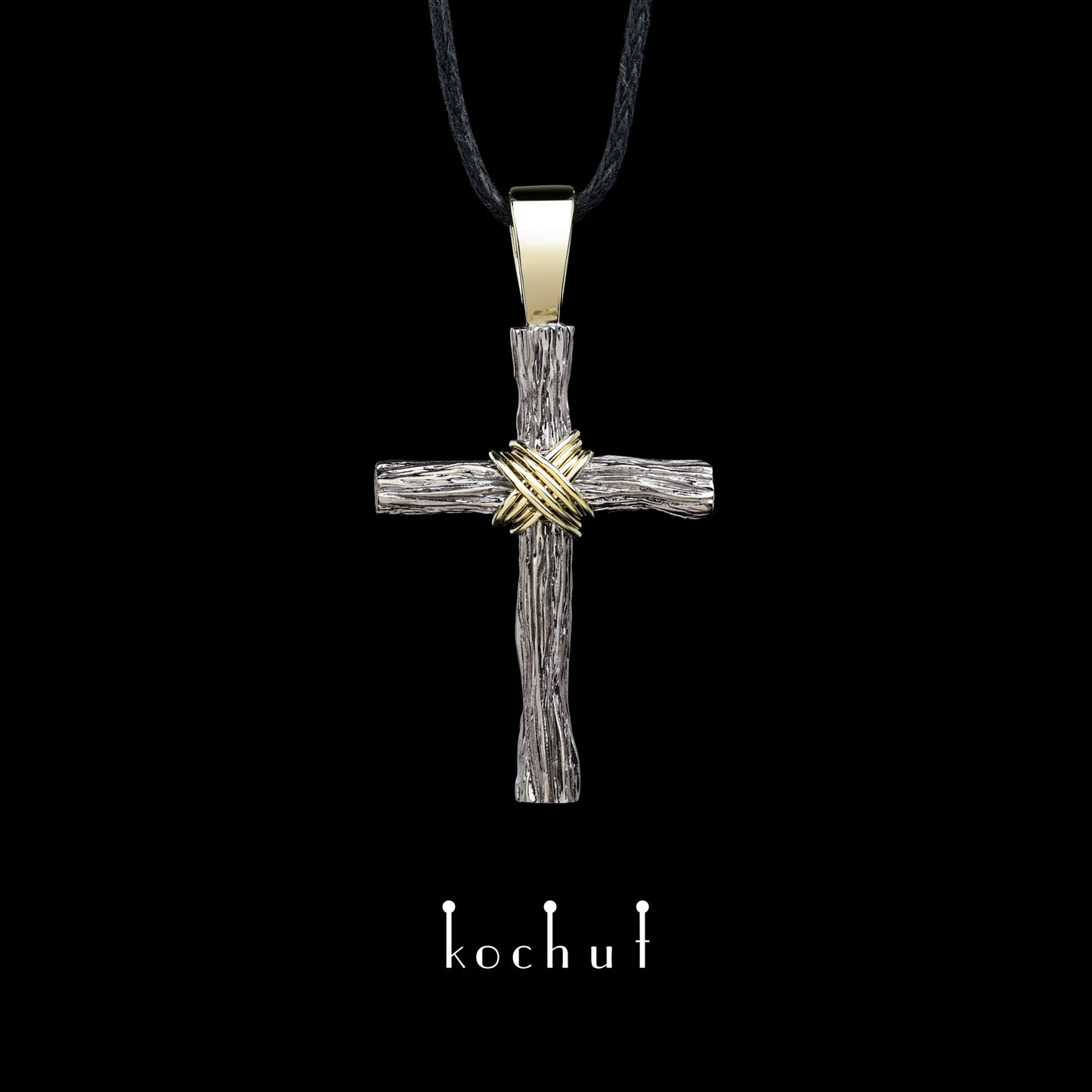 Demut — Kreuz aus Palladium und Gelbgold, beschichtet mit schwarzem Rhodium