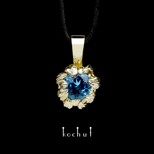 Pfingstrose — Anhänger aus Gelbgold mit Topas