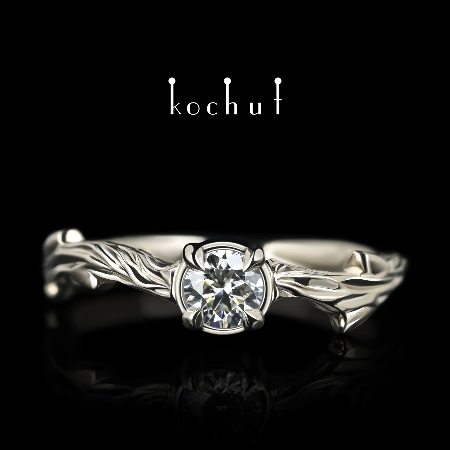 März Zweig — Palladium-Gold-Verlobungsring mit Diamant