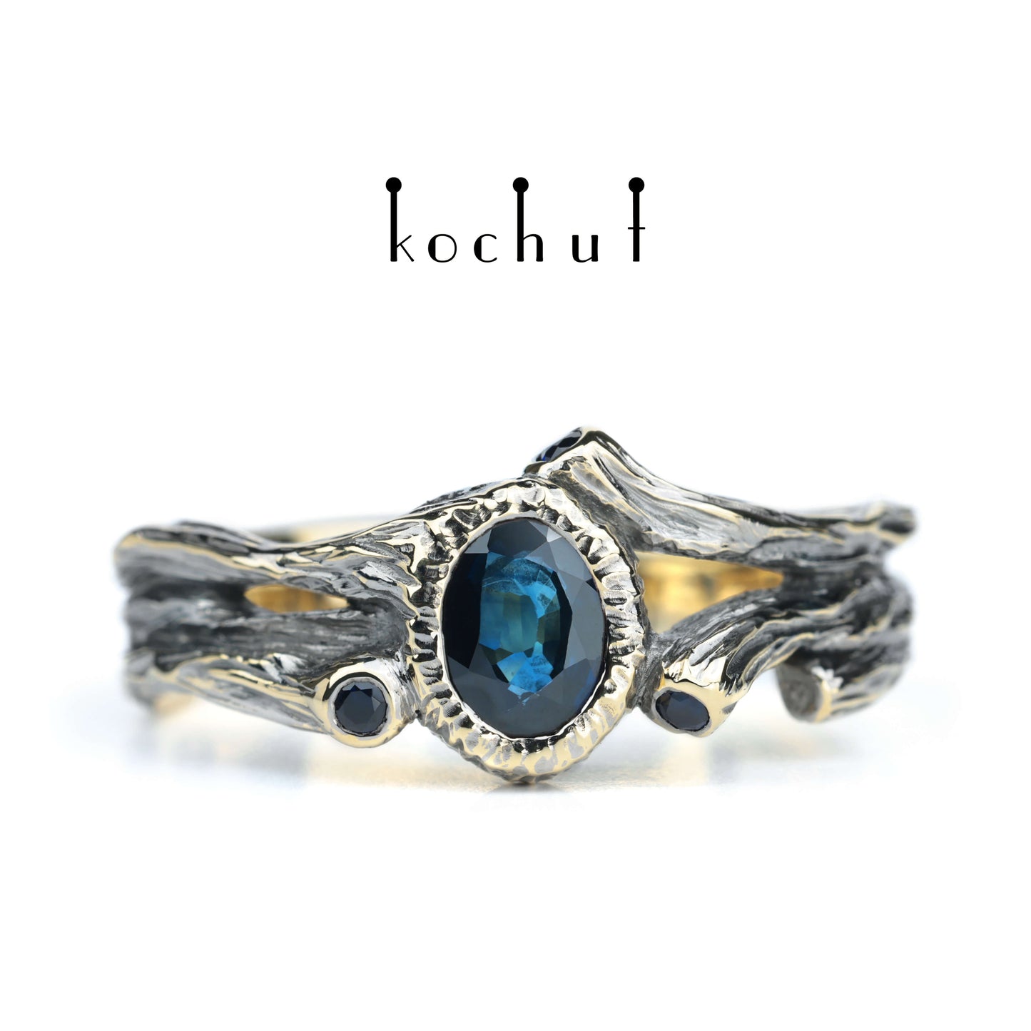 Süße Frucht — Ring aus Gelbgold mit Saphiren, überzogen mit schwarzem Rhodium