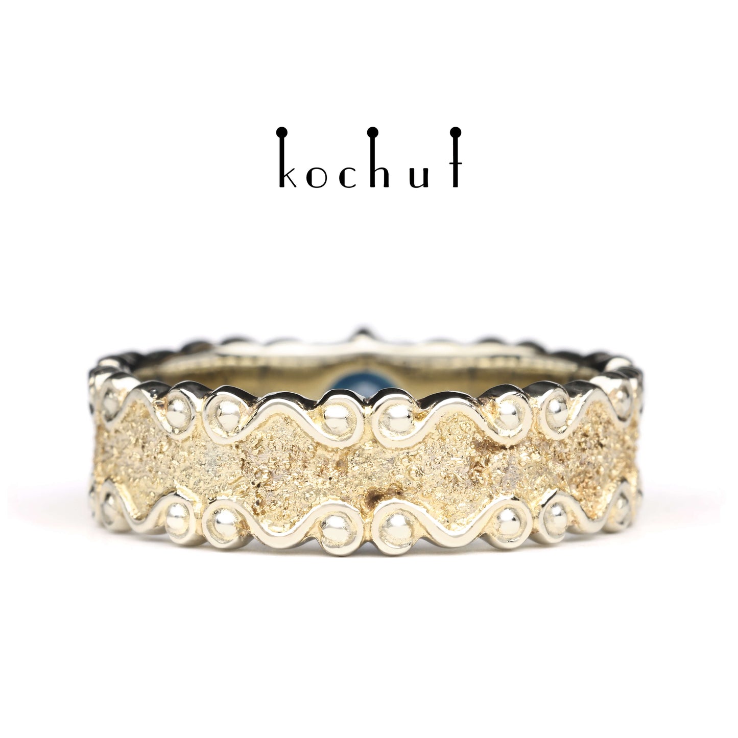Marquise — Ring aus Weißgold mit Gelbgoldbeschichtung und Saphir