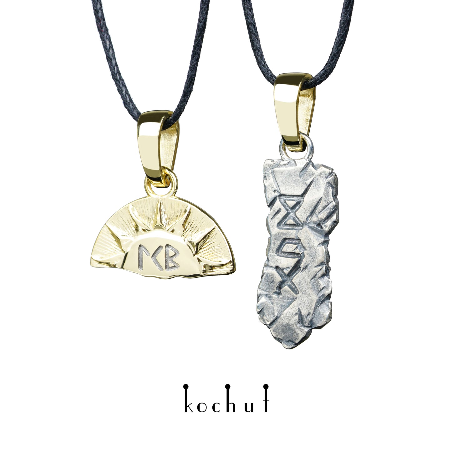 Schreibe mir — Doppel-Anhänger aus oxidiertem Silber und Gelbgold mit schwarzem Rhodium