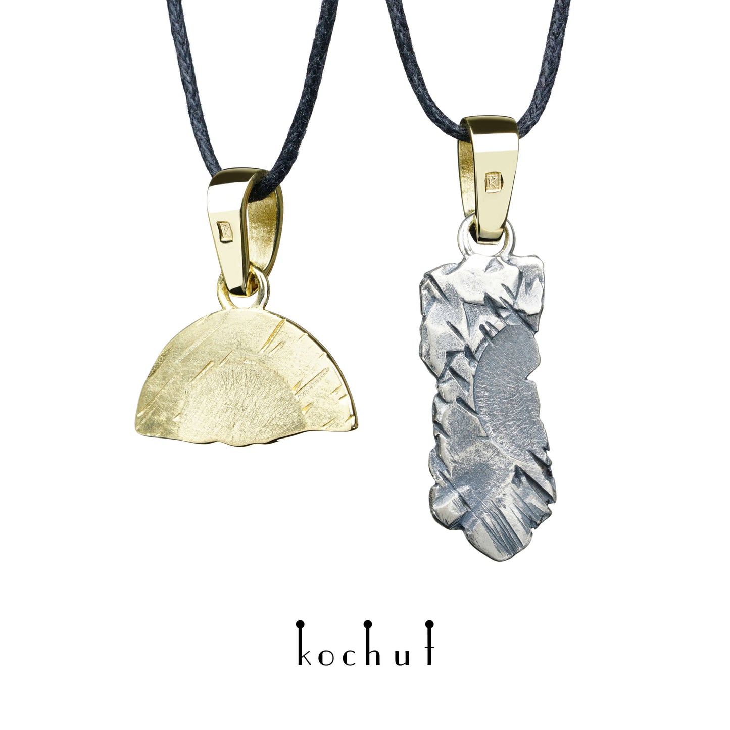 Schreibe mir — Doppel-Anhänger aus oxidiertem Silber und Gelbgold mit schwarzem Rhodium