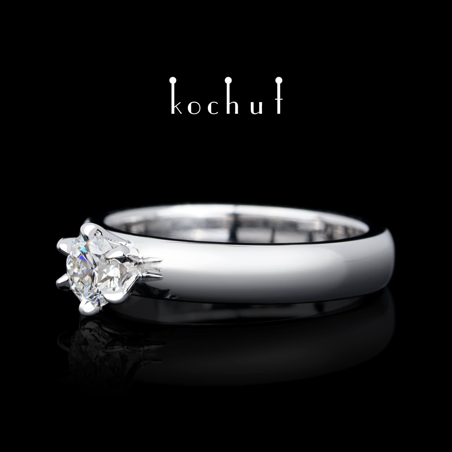 Persephone — Ring aus Weißgold mit Diamant, überzogen mit weißem Rhodium