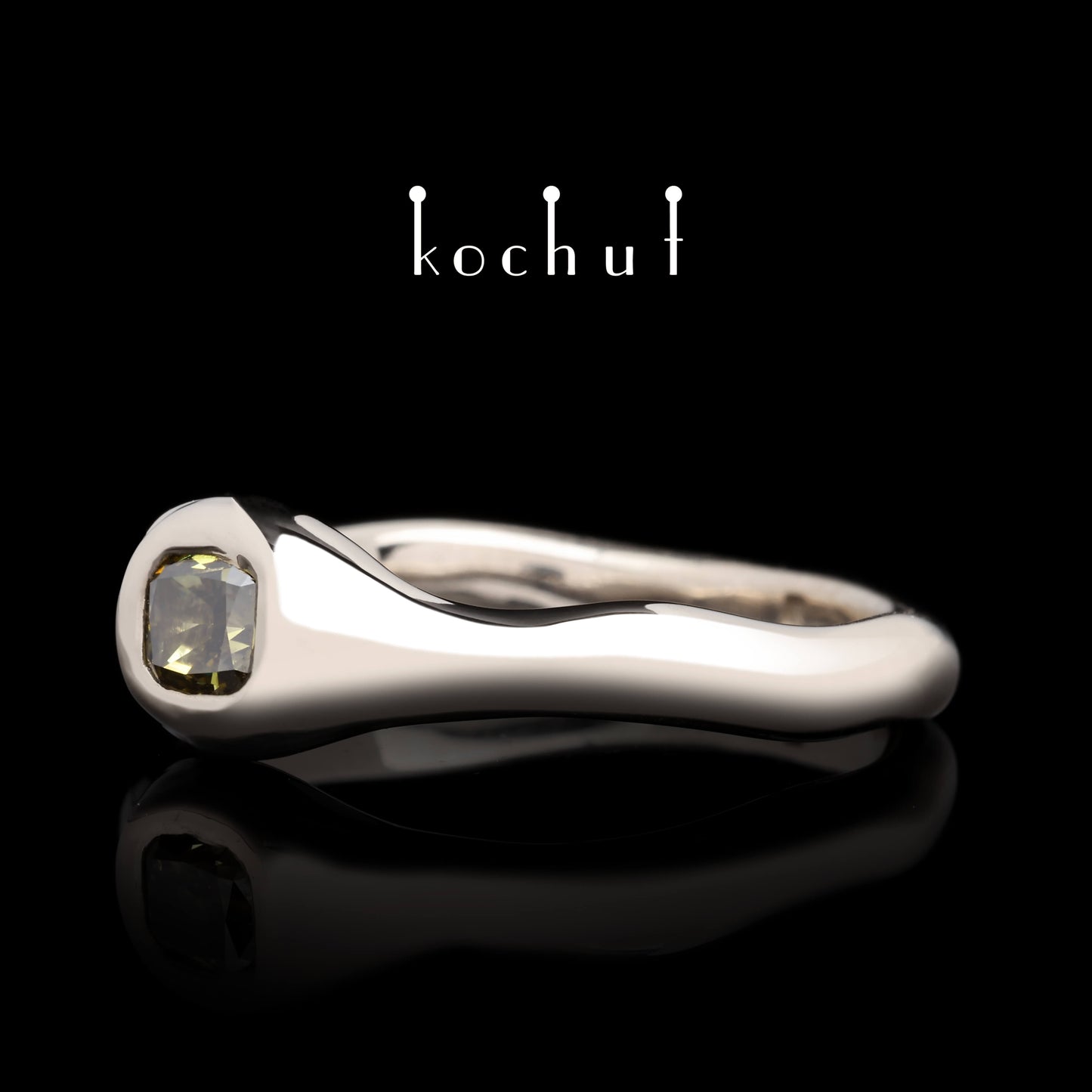 Mantra der Seele — 18K Palladium-Goldring mit Diamant