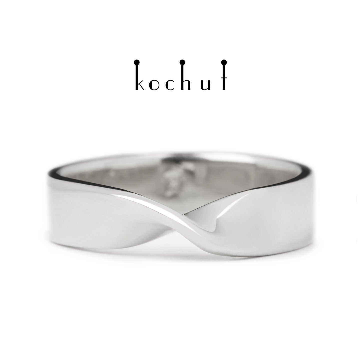 Moebius-Band: breit — silberner Ehering mit weißem Rhodium überzogen