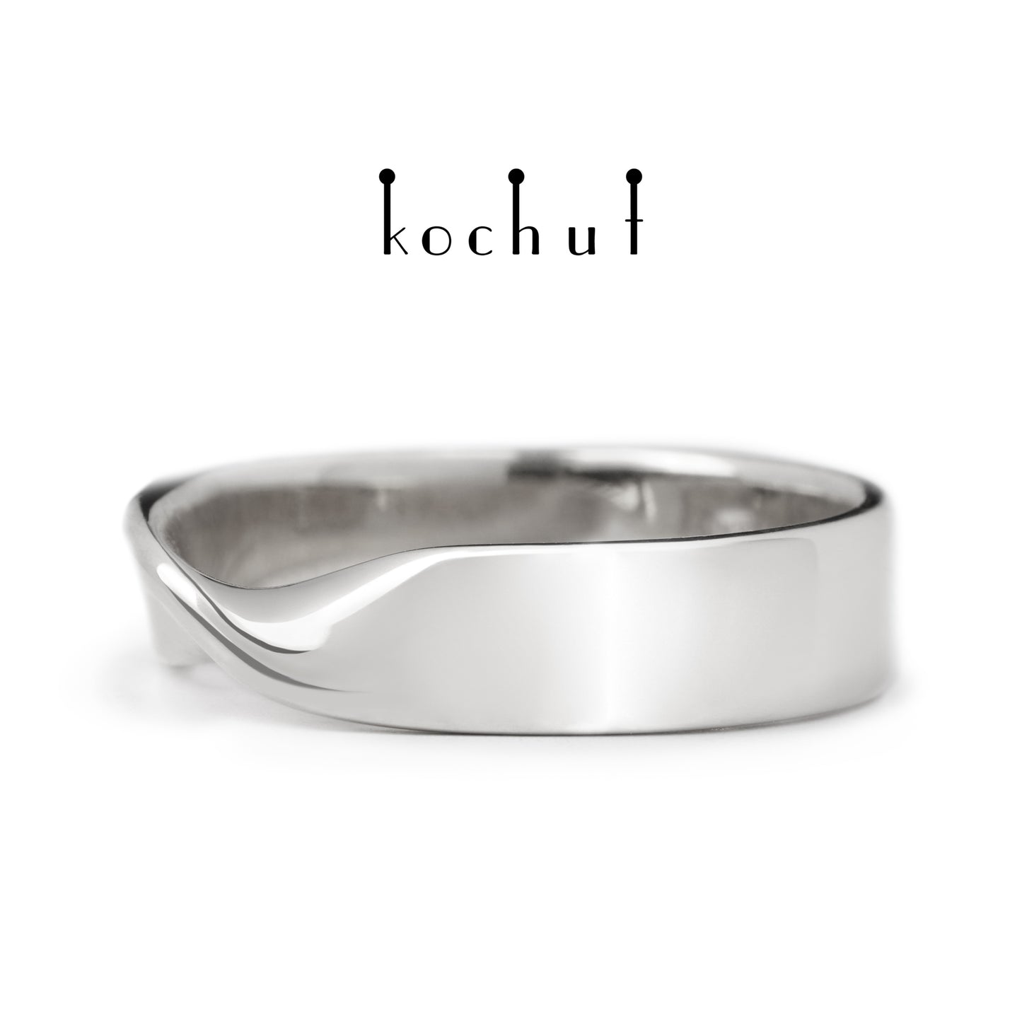 Moebius-Band: breit — silberner Ehering mit weißem Rhodium überzogen