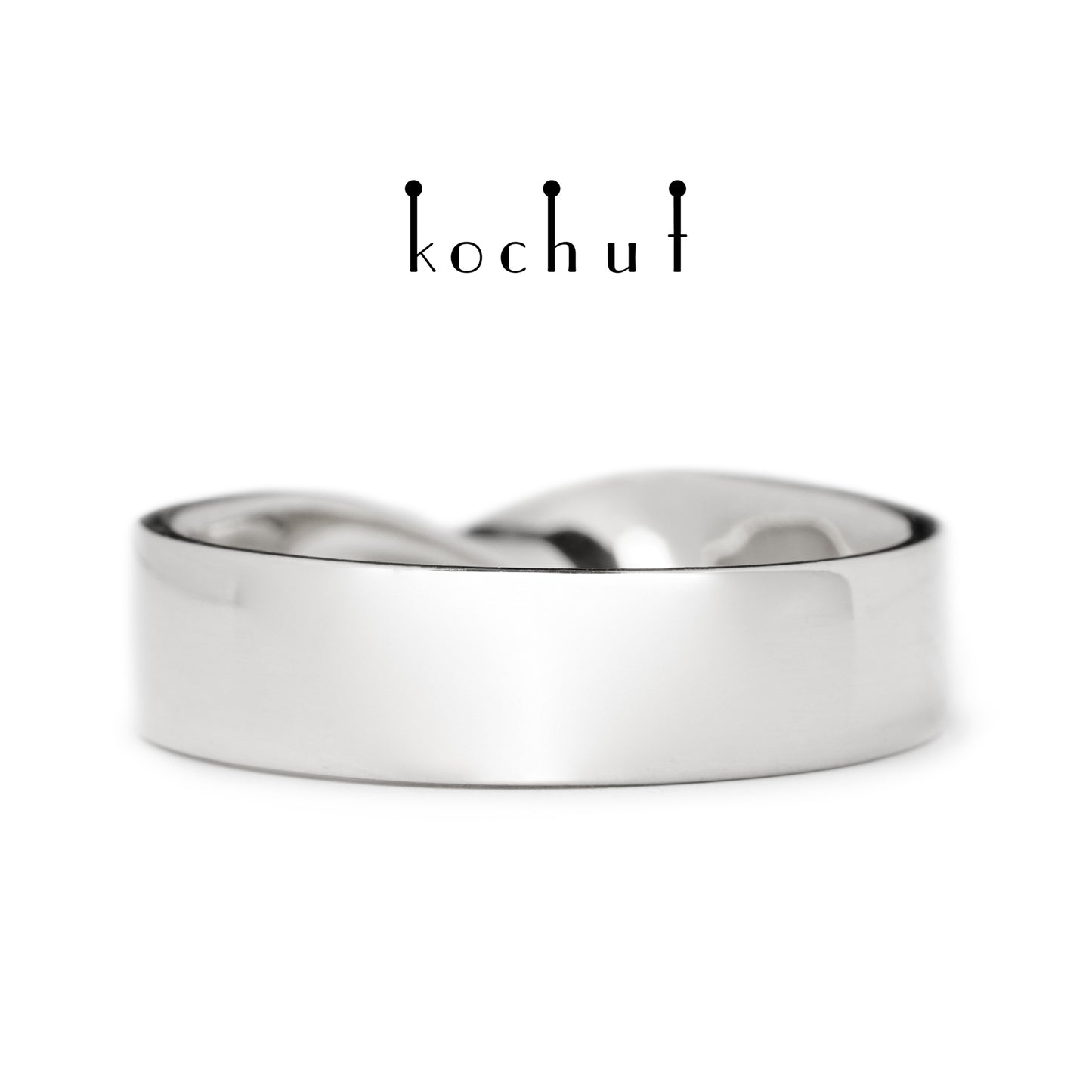 Moebius-Band: breit — silberner Ehering mit weißem Rhodium überzogen