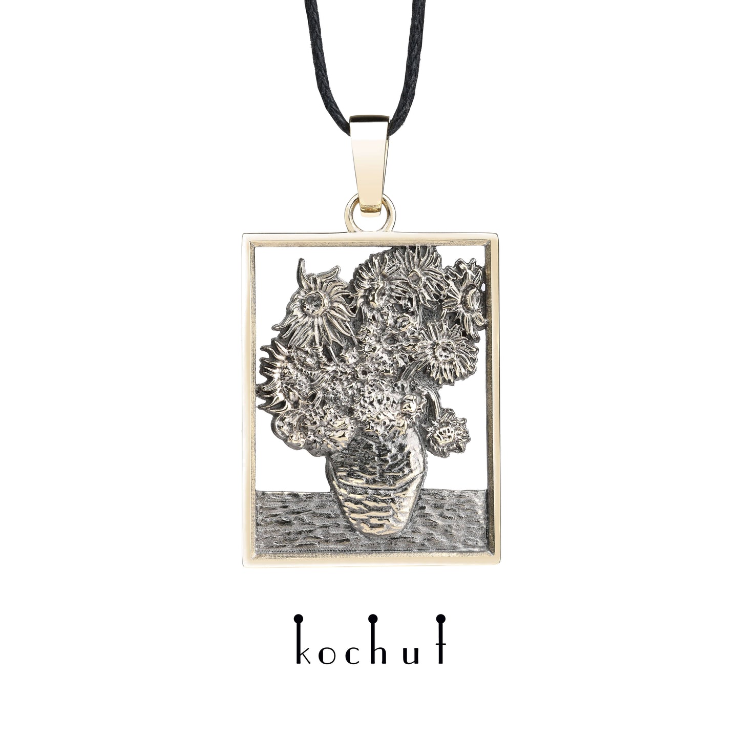 Sonnenblumen Van Gogh — Anhänger aus Gelbgold, beschichtet mit schwarzem Rhodium