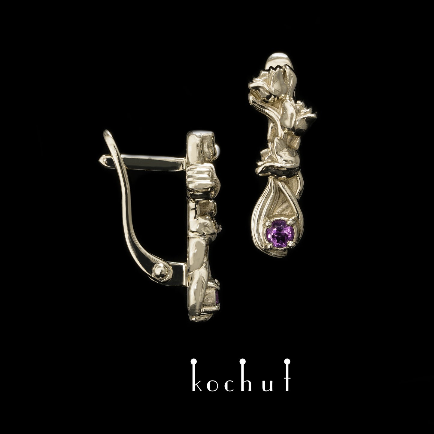 Petals — Ohrringe aus Weißgold mit Amethyst