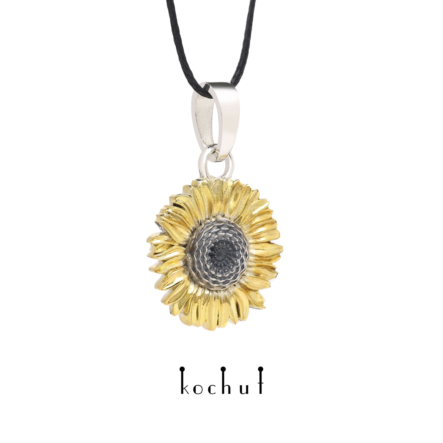 Blume der Sonne — Anhänger aus oxidiertem Silber und Vergoldung