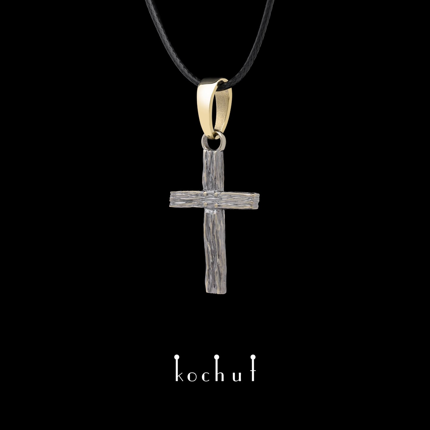 Lebensspendend: klein — Kreuz aus Gelb- und Weißgold, überzogen mit schwarzem Rhodium
