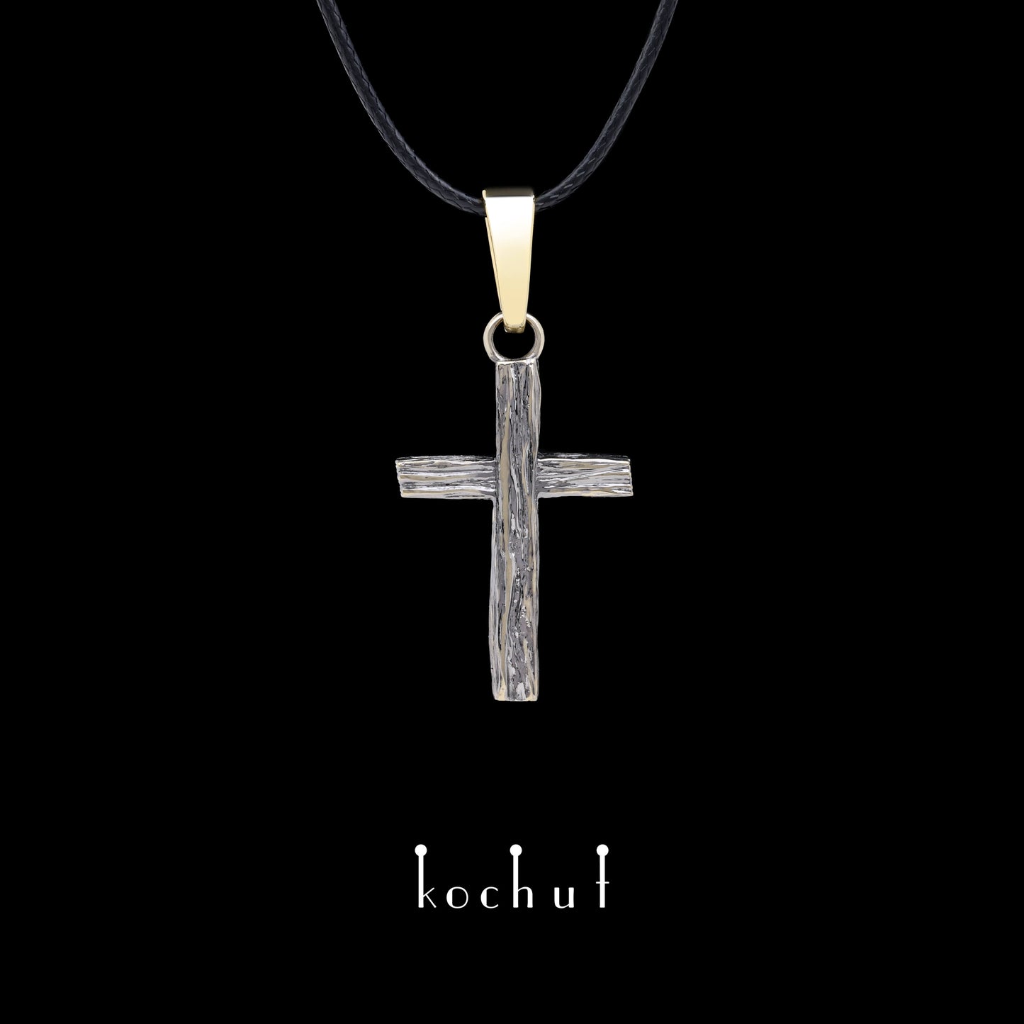Lebensspendend: klein — Kreuz aus Gelb- und Weißgold, überzogen mit schwarzem Rhodium