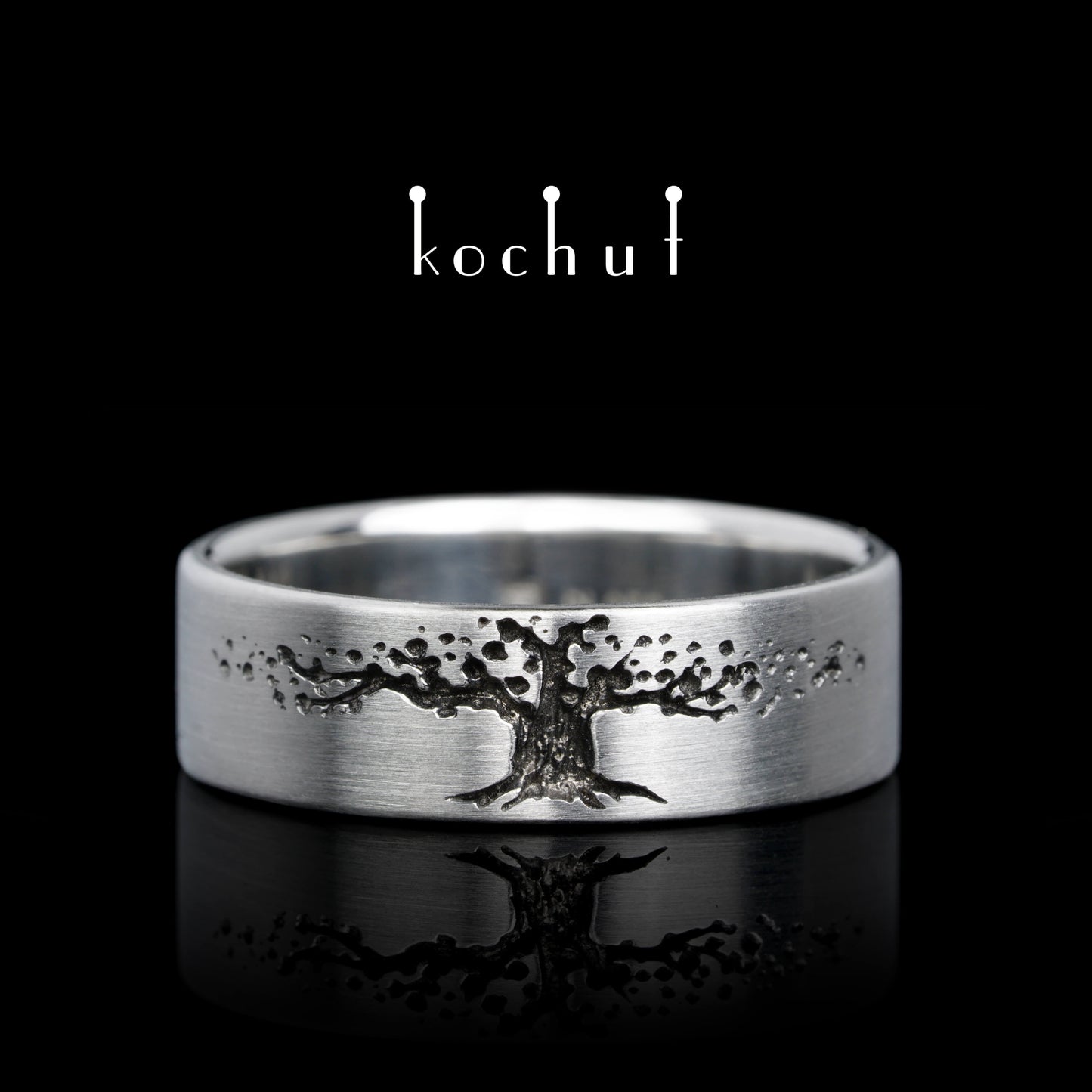 Baum des Lebens — Platin-Ehering mit schwarzem Rhodium beschichtet