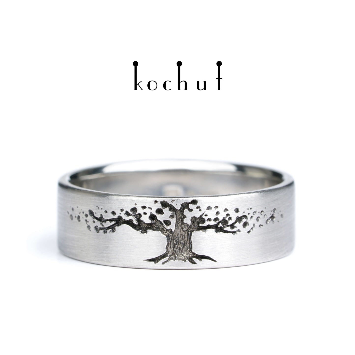 Baum des Lebens — Platin-Ehering mit schwarzem Rhodium beschichtet