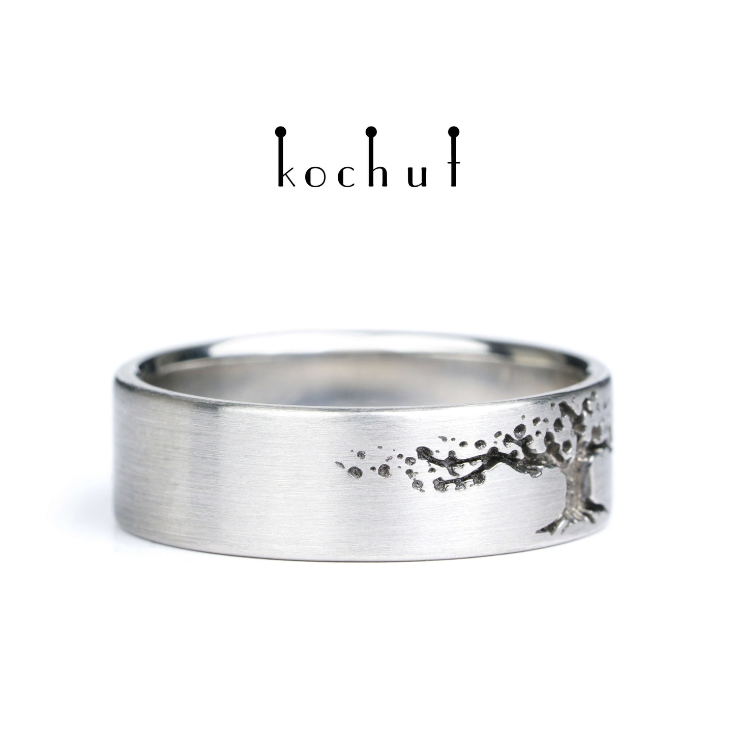 Baum des Lebens — Platin-Ehering mit schwarzem Rhodium beschichtet