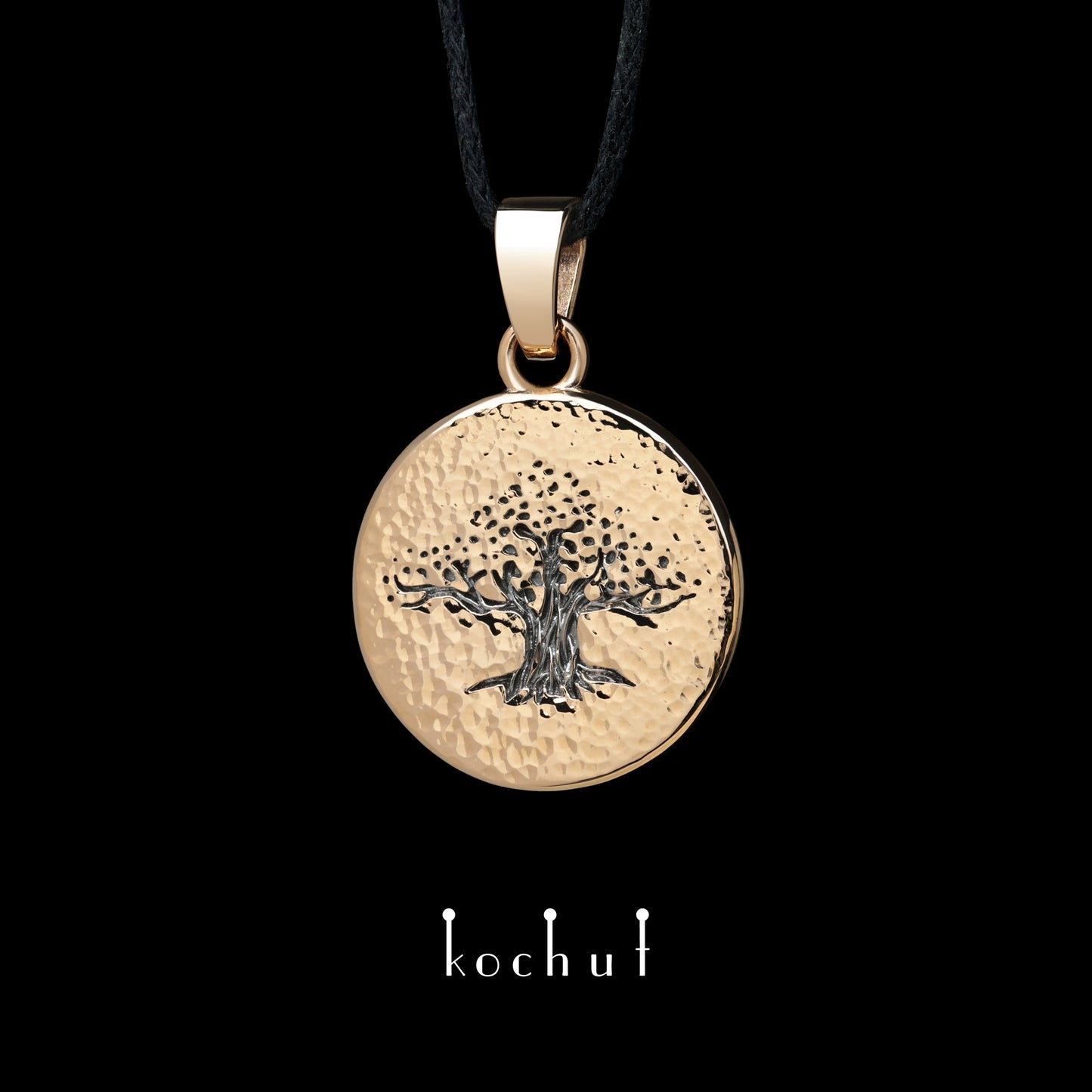 Baum des Wissens — Anhänger aus Rotgold, überzogen mit schwarzem Rhodium