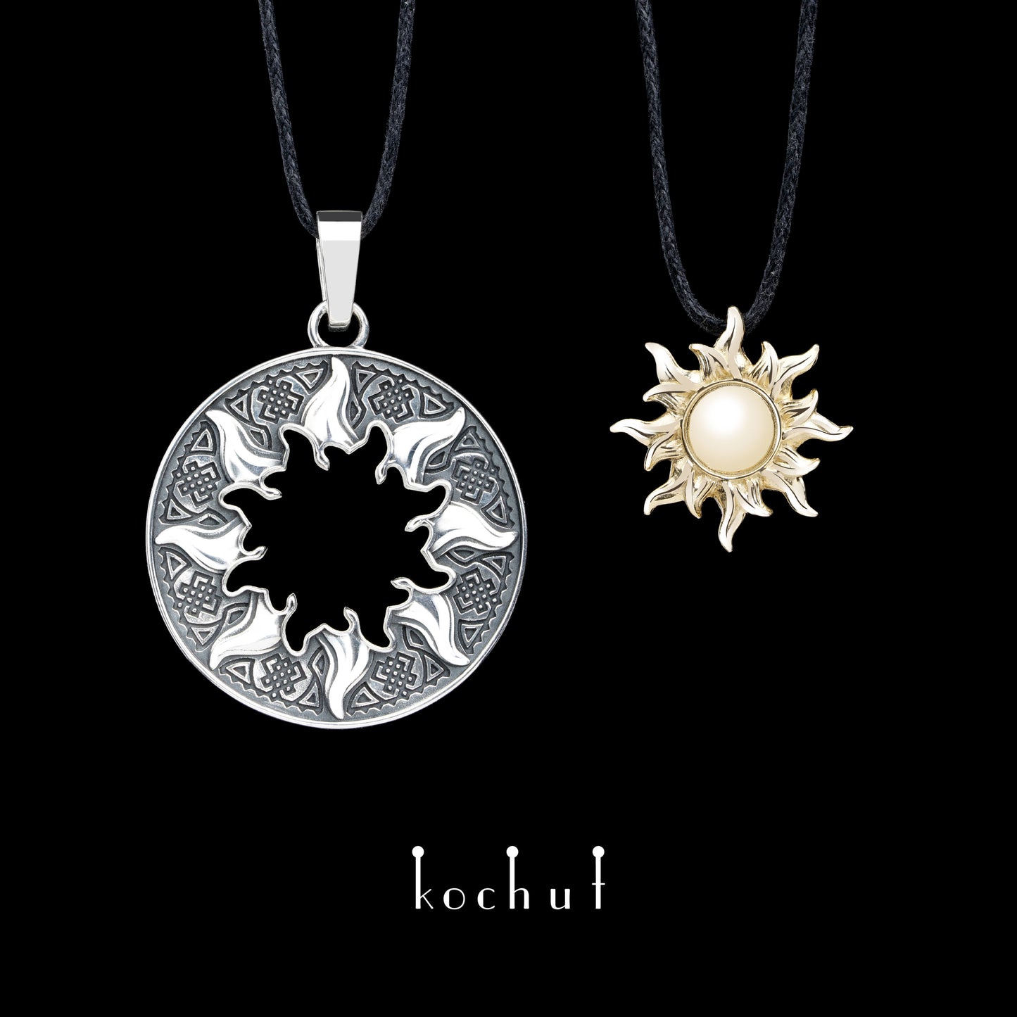 Mein Sonnenschein — Doppelanhänger aus oxidiertem Silber und Gelbgold