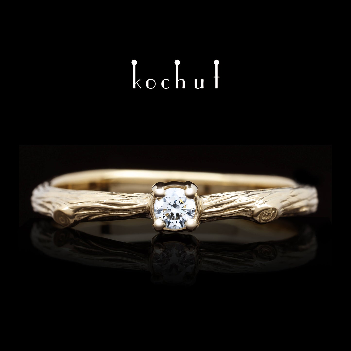 Zartes Zweig — Rotgold-Verlobungsring mit Diamant