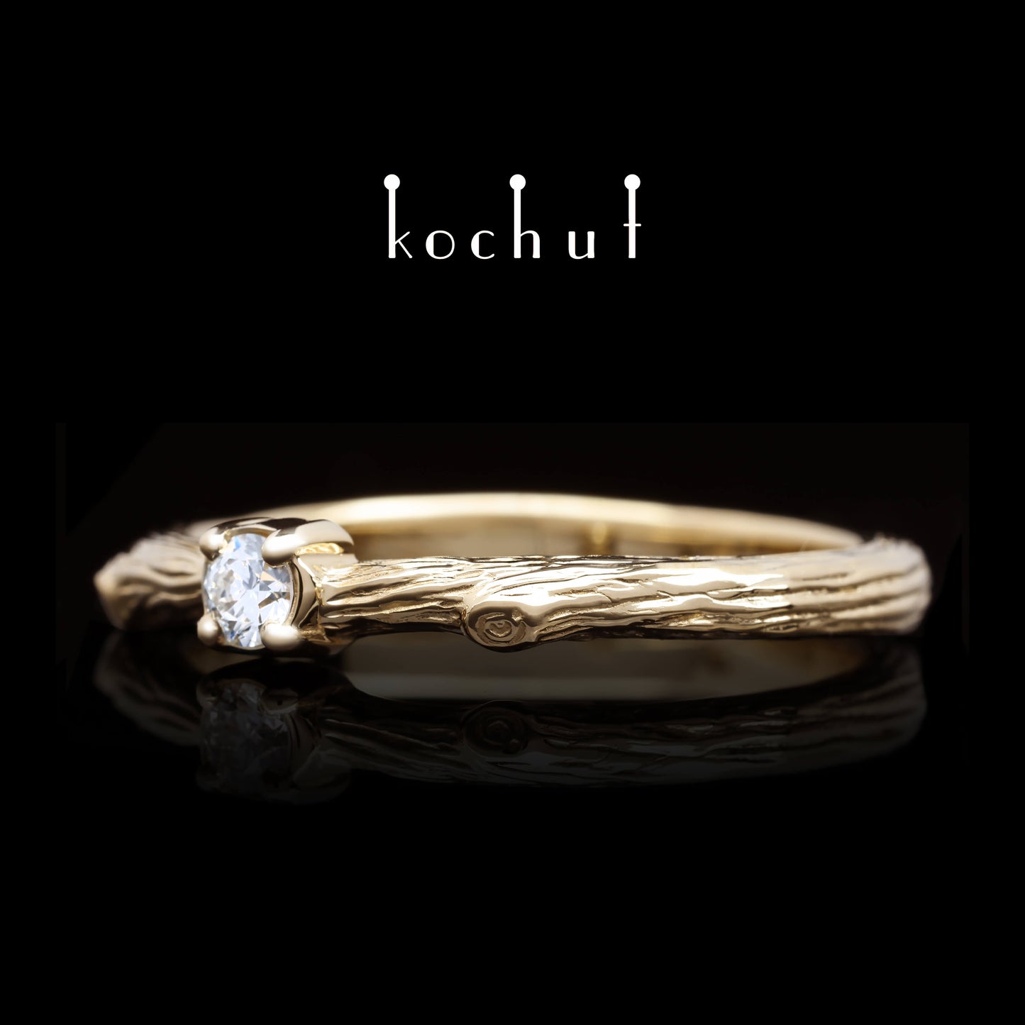 Zartes Zweig — Rotgold-Verlobungsring mit Diamant