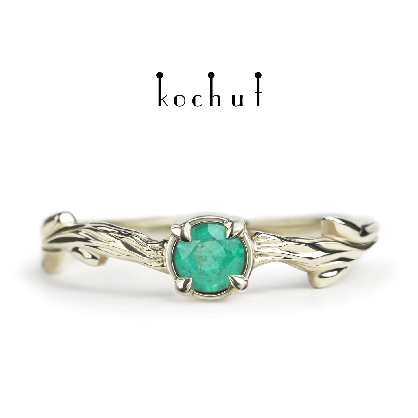 März-Zweig — Ring aus Weißgold mit Smaragd