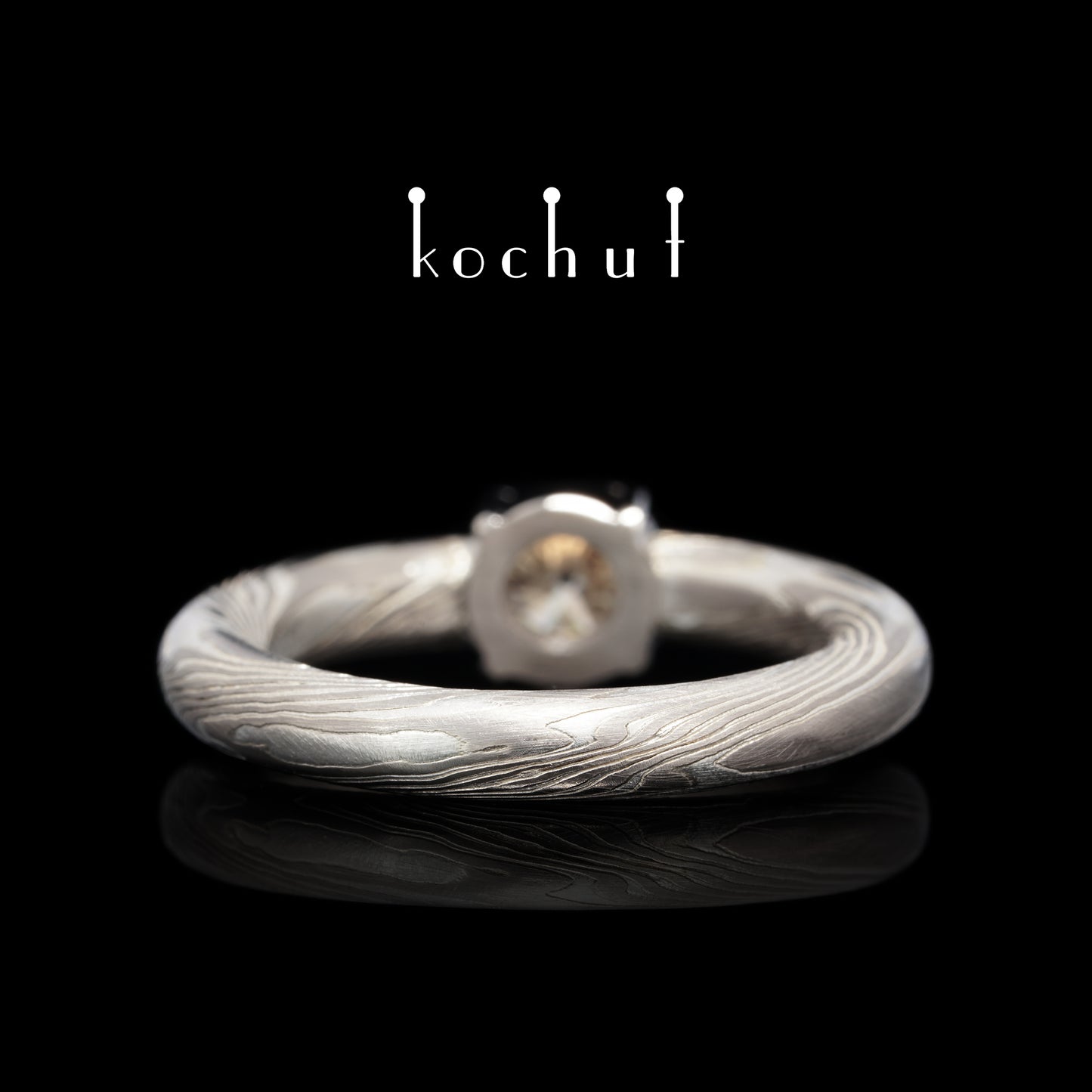 Haiku — Mokume-Ring aus Palladium-Gold und graviertem Silber mit Diamant