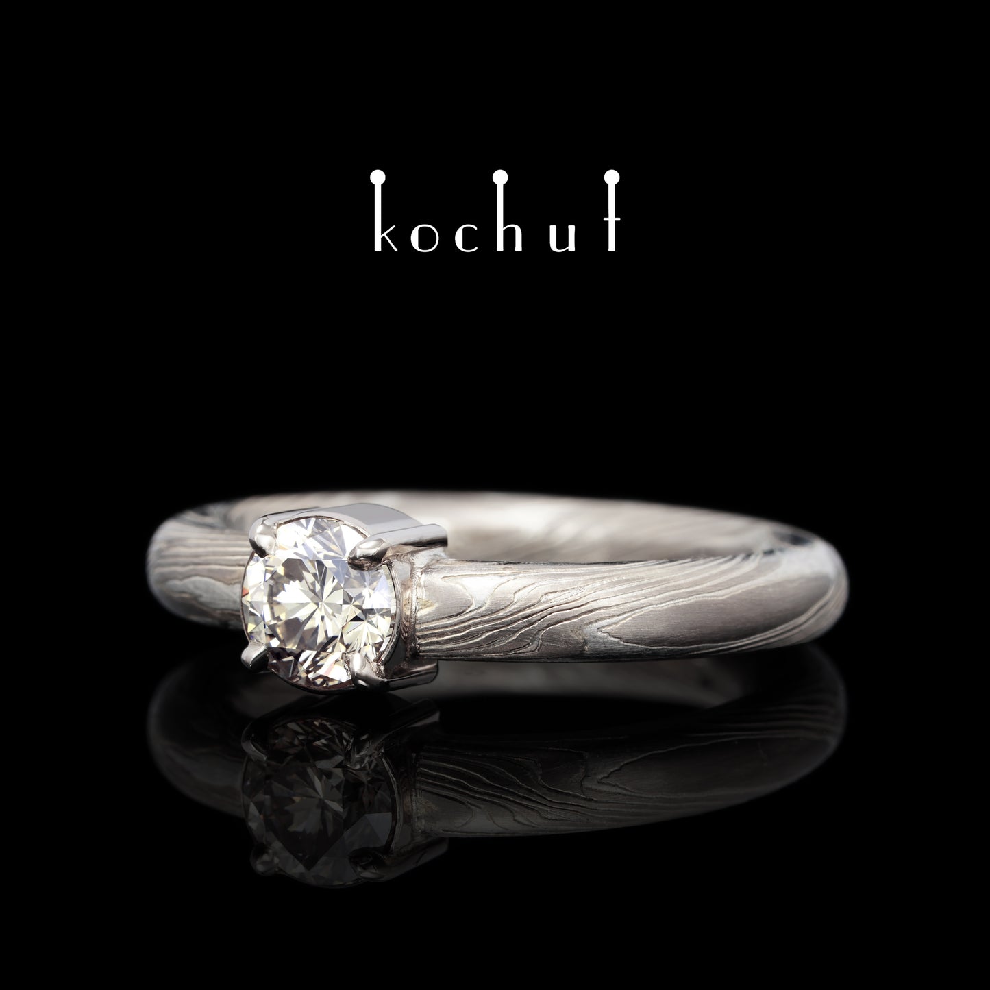 Haiku — Mokume-Ring aus Palladium-Gold und graviertem Silber mit Diamant