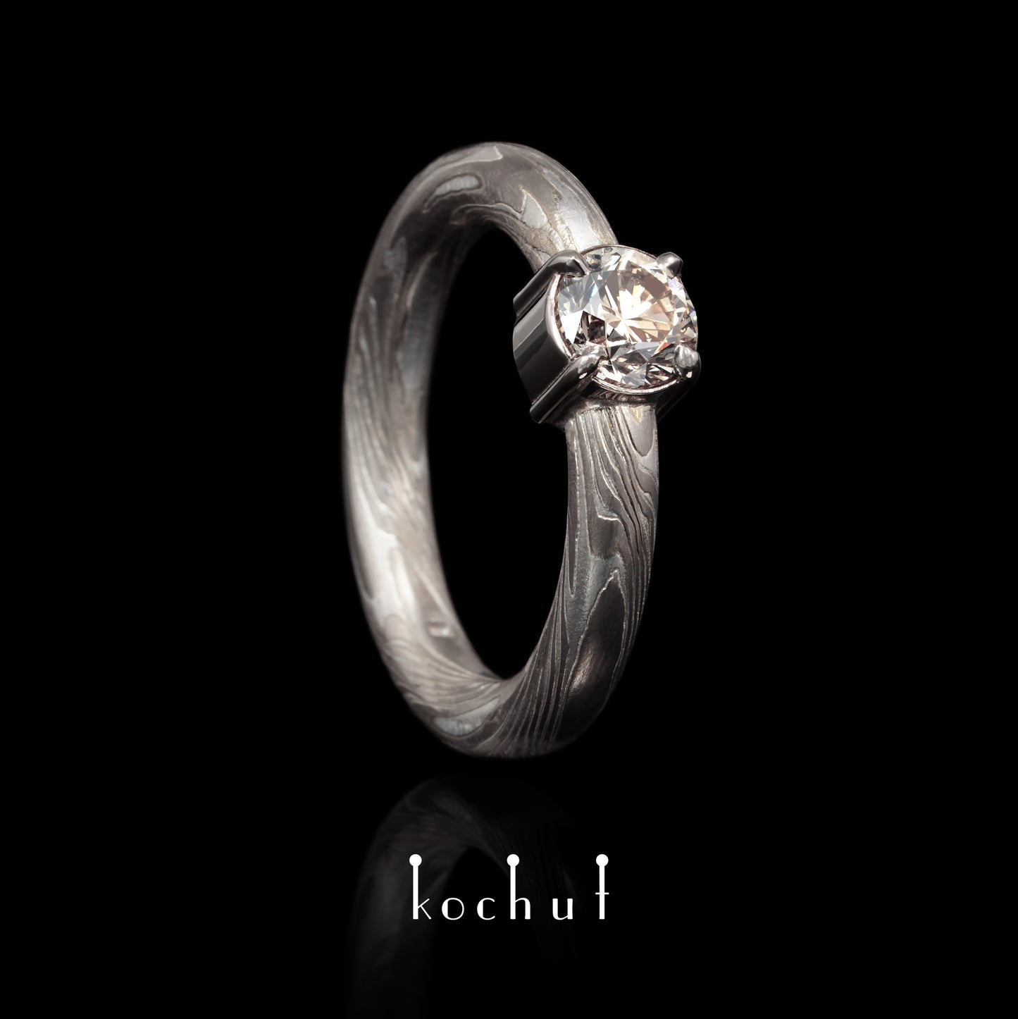 Haiku — Mokume-Ring aus Palladium-Gold und graviertem Silber mit Diamant