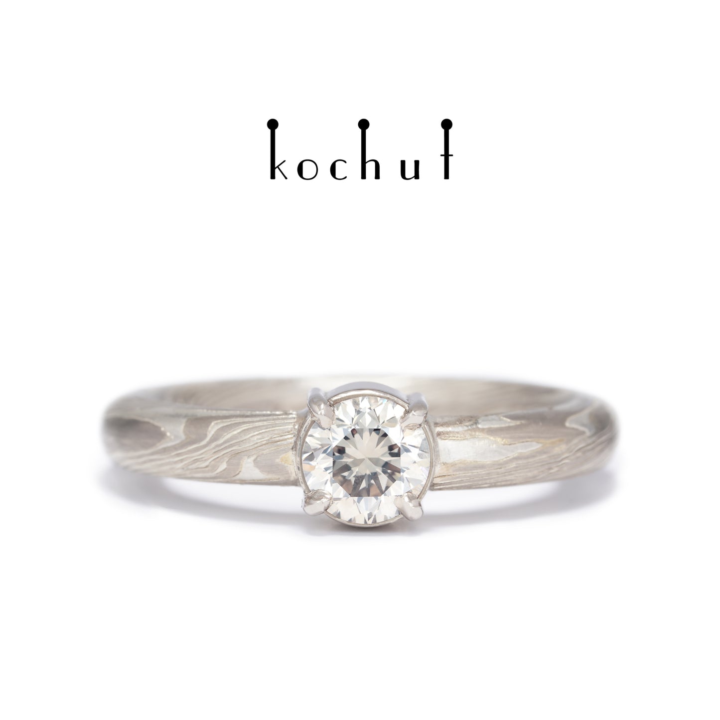 Haiku — Mokume-Ring aus Palladium-Gold und graviertem Silber mit Diamant