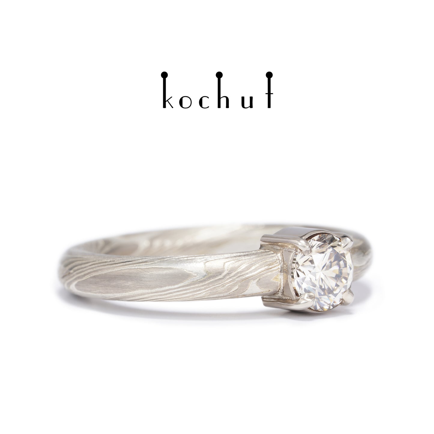 Haiku — Mokume-Ring aus Palladium-Gold und graviertem Silber mit Diamant