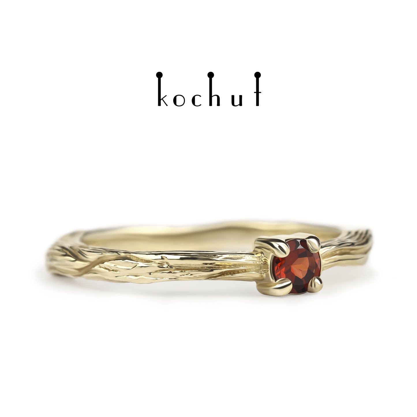 Winterzweig — Ring aus Gelbgold mit Granat