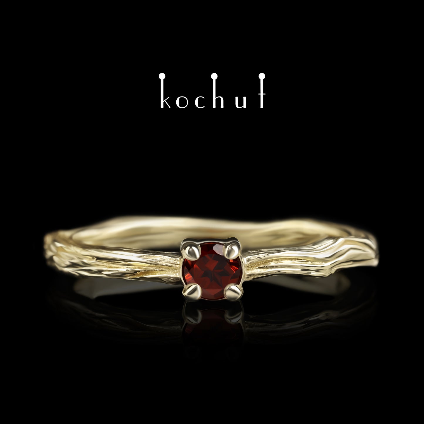 Winterzweig — Ring aus Gelbgold mit Granat
