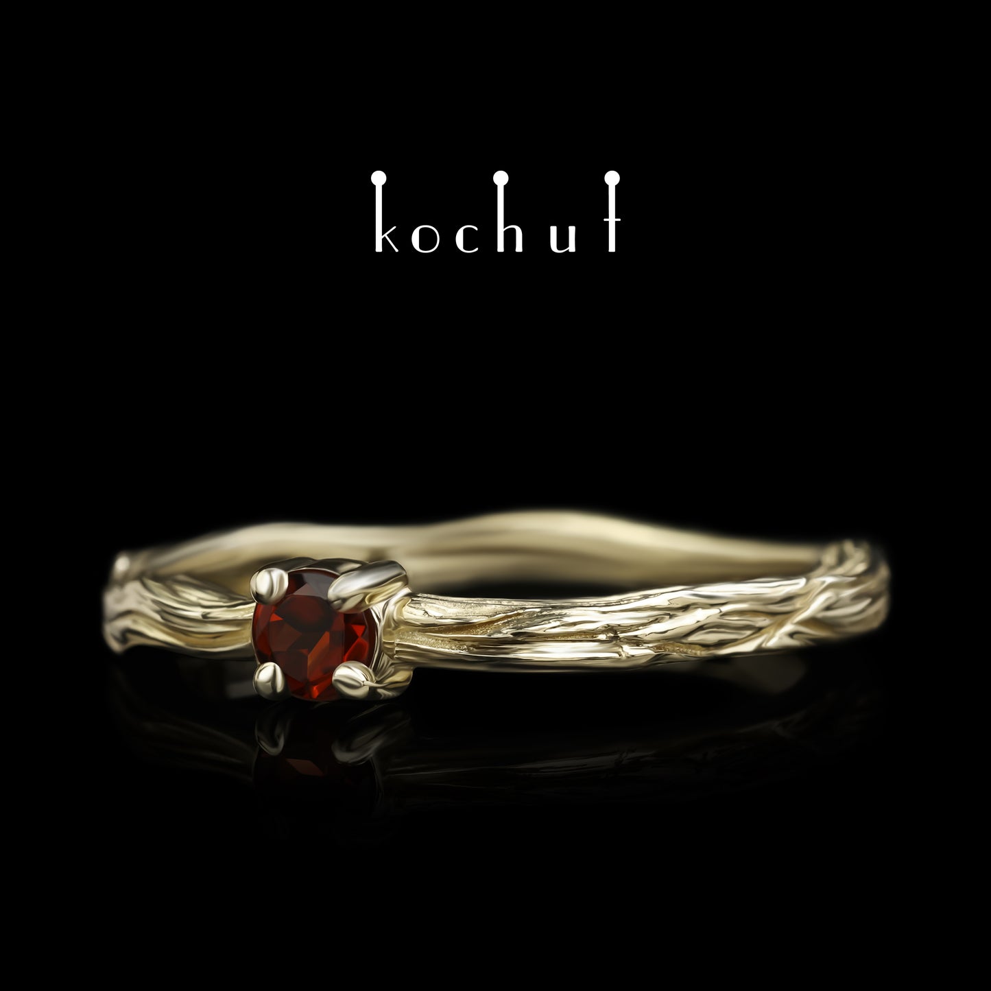 Winterzweig — Ring aus Gelbgold mit Granat