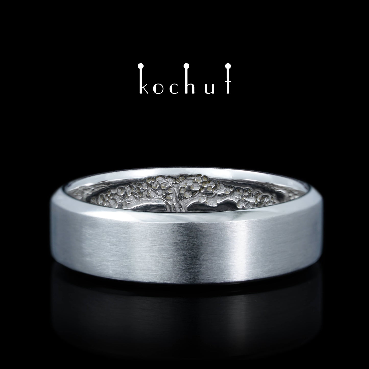 Lebensbaum: Stiele — mattes Ehering aus Weißgold, beschichtet mit weißem Rhodium