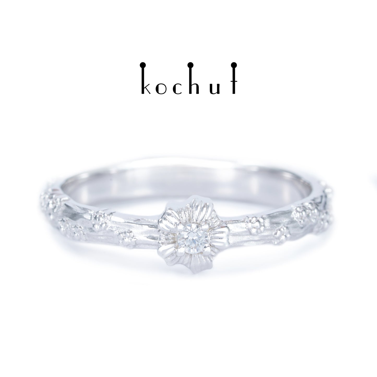 Vergissmeinnicht — Ring aus Weißgold mit Diamant, beschichtet mit weißem Rhodium