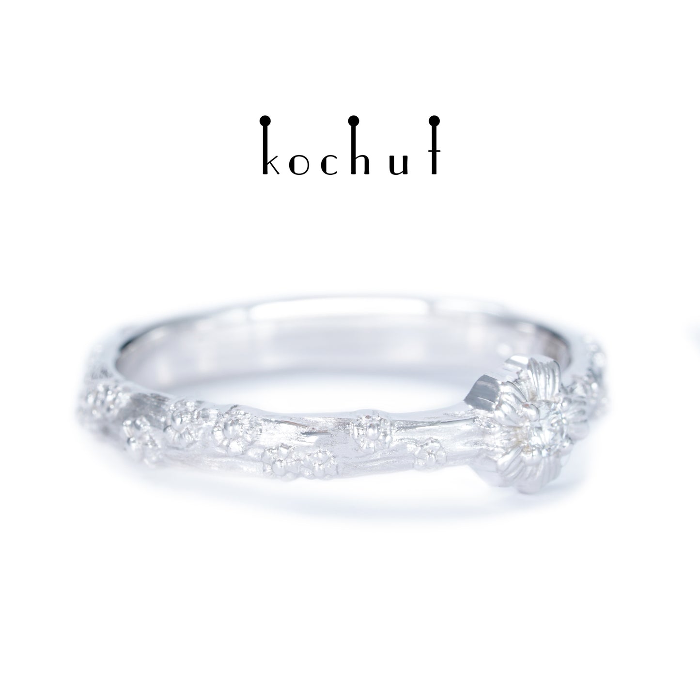 Vergissmeinnicht — Ring aus Weißgold mit Diamant, beschichtet mit weißem Rhodium