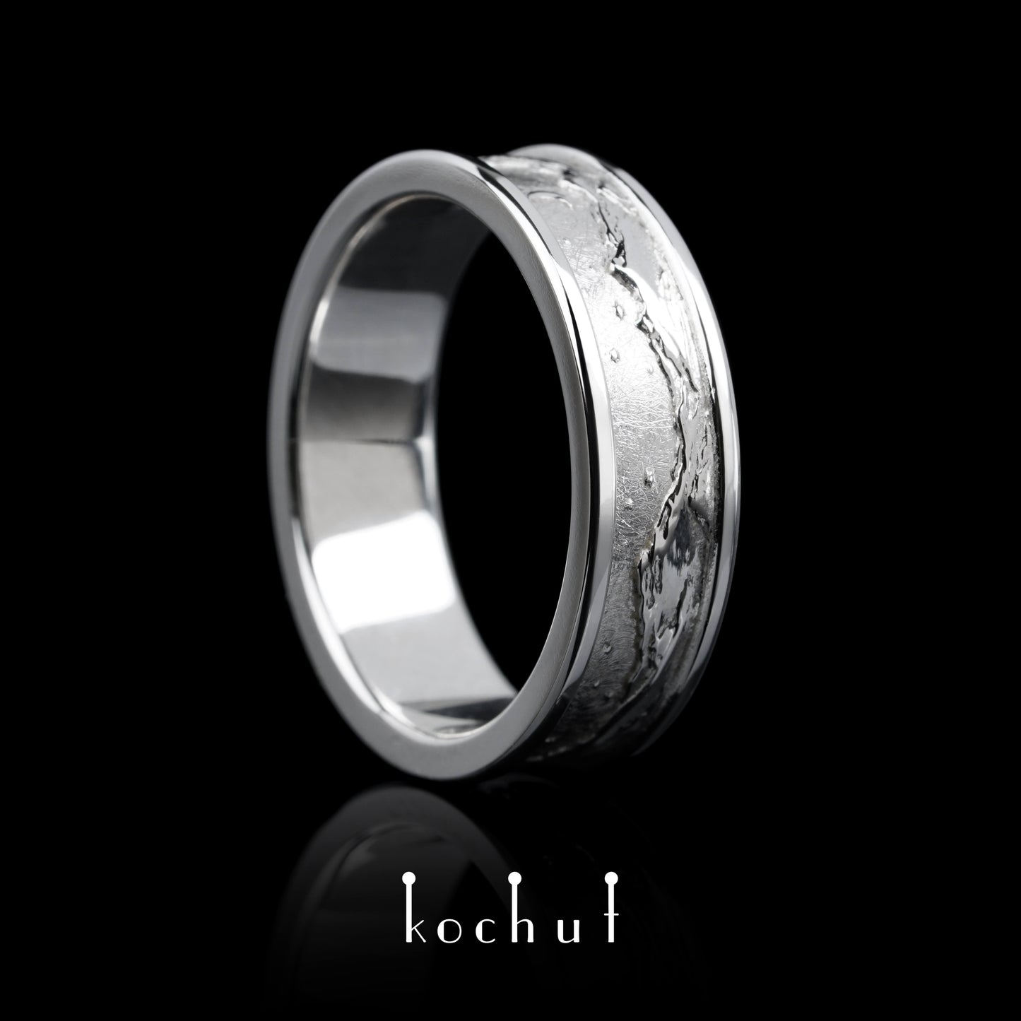 Höhepunkte der Liebe: Sonne und Mond — Ehering aus Weißgold, überzogen mit weißem Rhodium