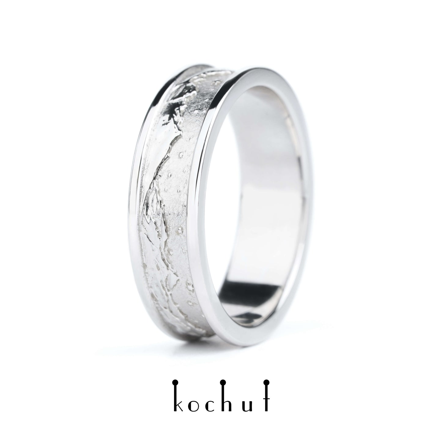 Höhepunkte der Liebe: Sonne und Mond — Ehering aus Weißgold, überzogen mit weißem Rhodium