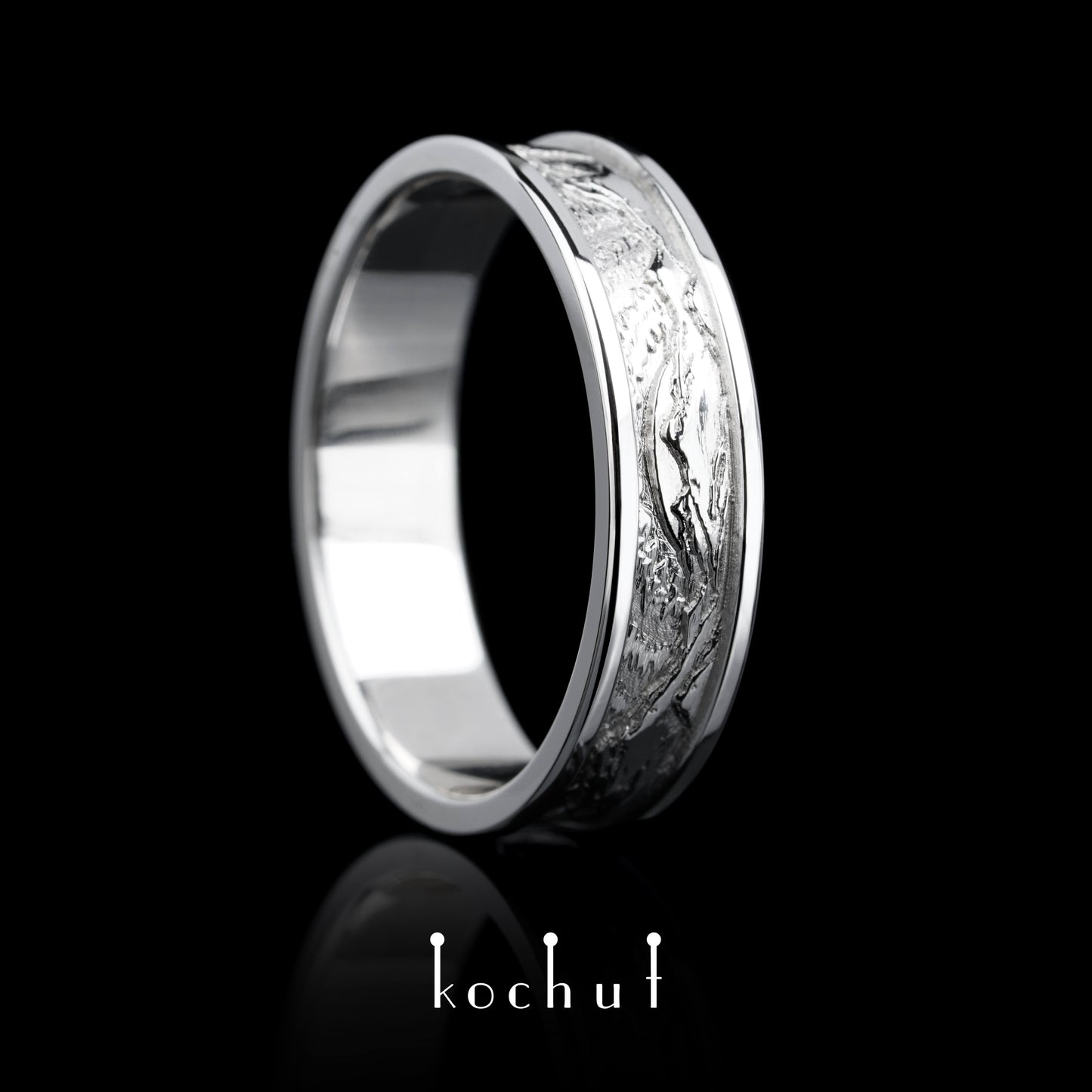 Höhepunkte der Liebe: Sonne und Mond — Ehering aus Weißgold, überzogen mit weißem Rhodium