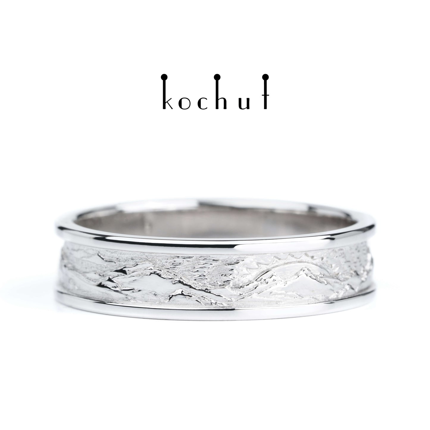 Höhepunkte der Liebe: Sonne und Mond — Ehering aus Weißgold, überzogen mit weißem Rhodium