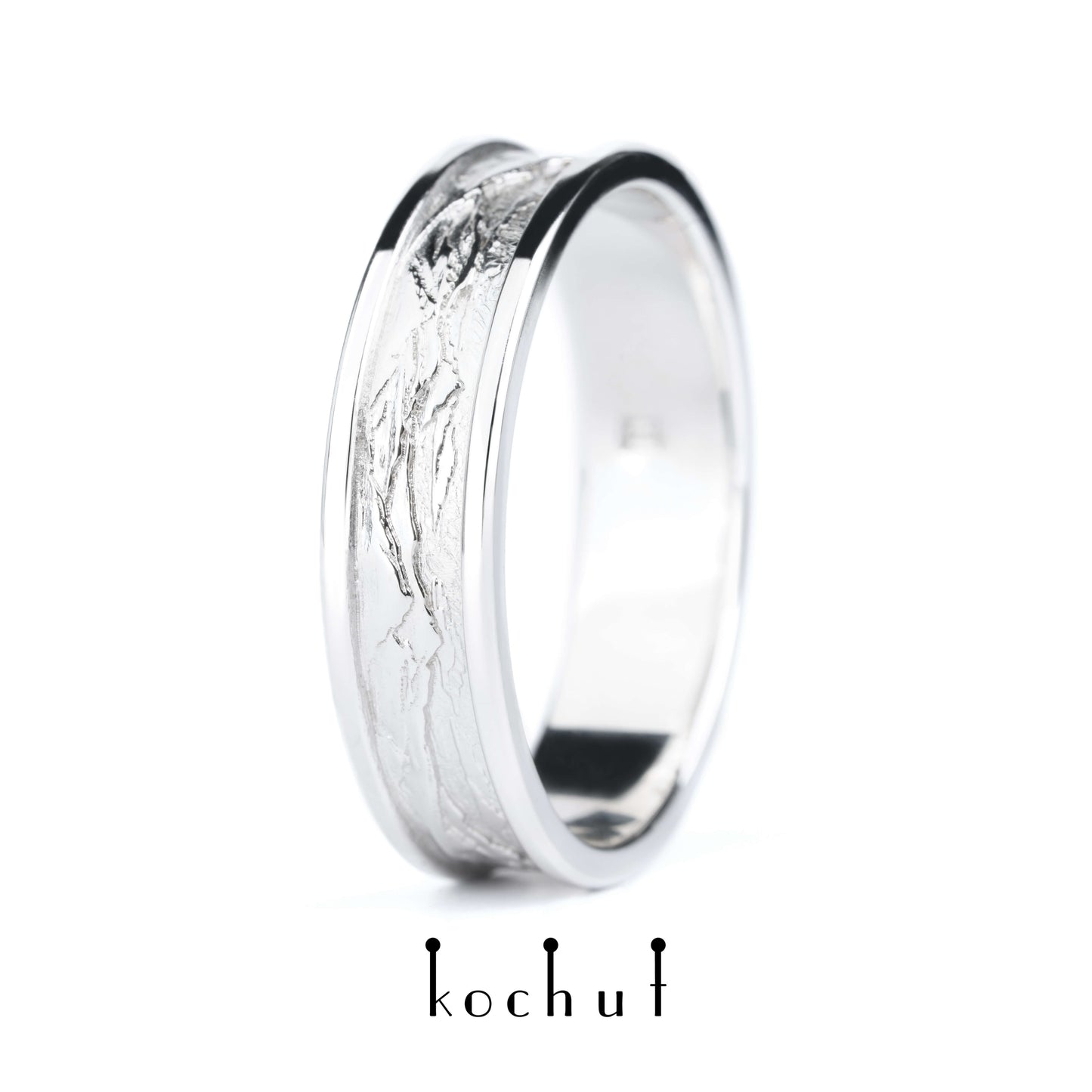 Höhepunkte der Liebe: Sonne und Mond — Ehering aus Weißgold, überzogen mit weißem Rhodium