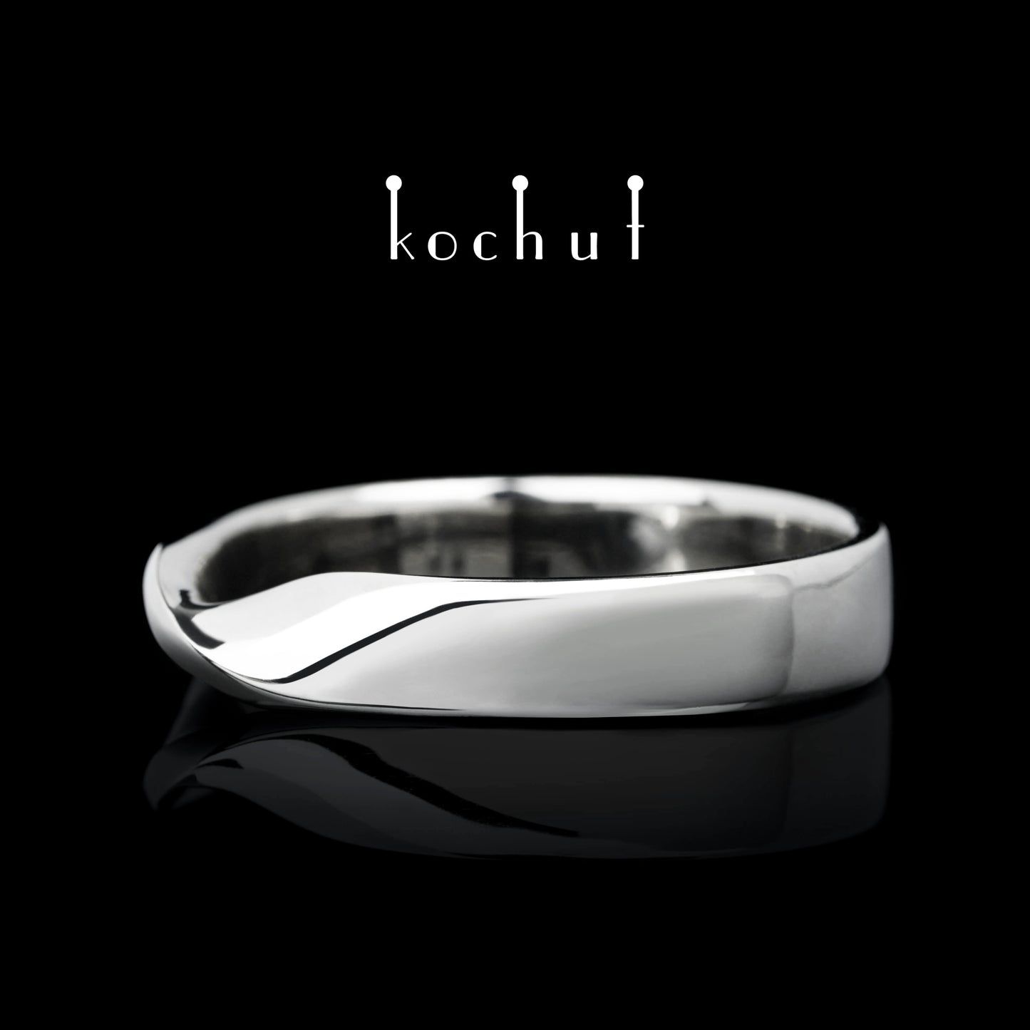 Das Mobius-Band: breit — Ehering aus Weißgold, überzogen mit weißem Rhodium