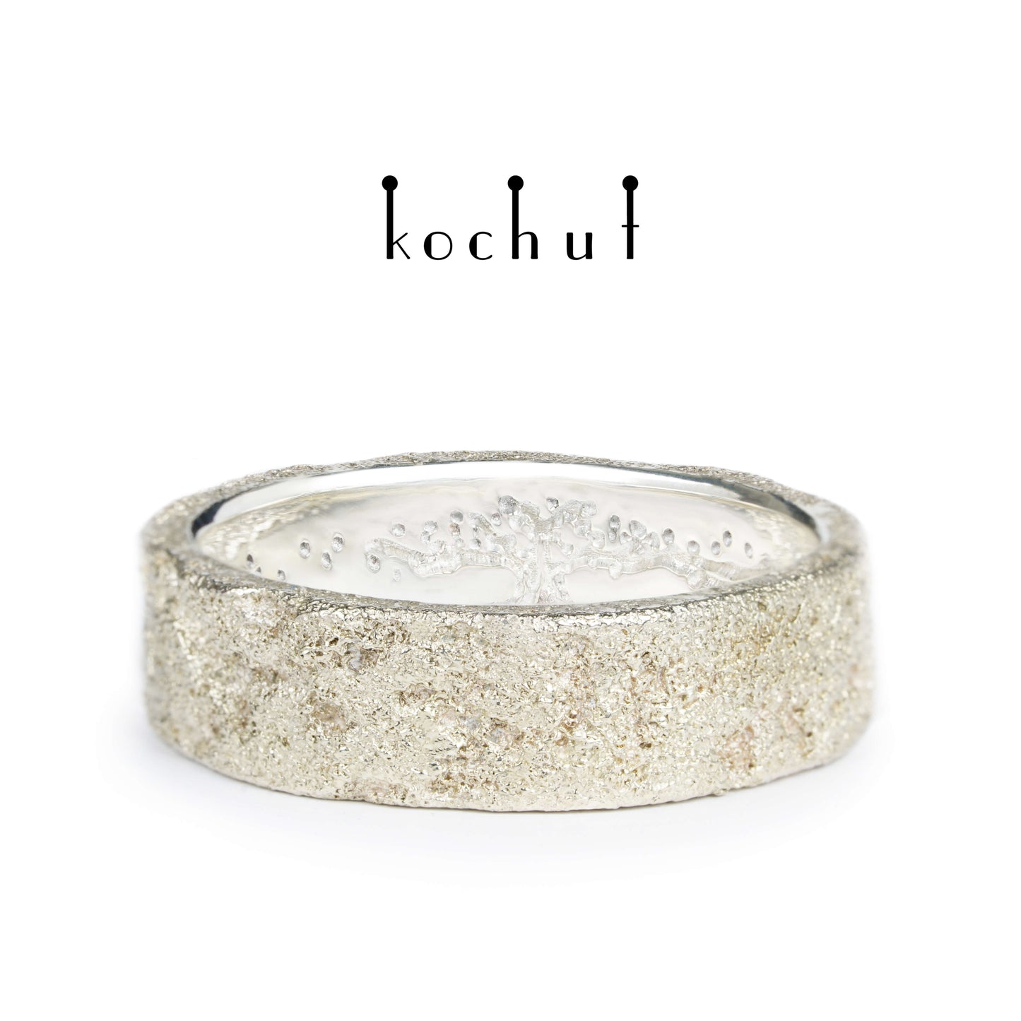 Leib und Seele mit dem Baum des Lebens — Silberring mit Weißgoldbeschichtung