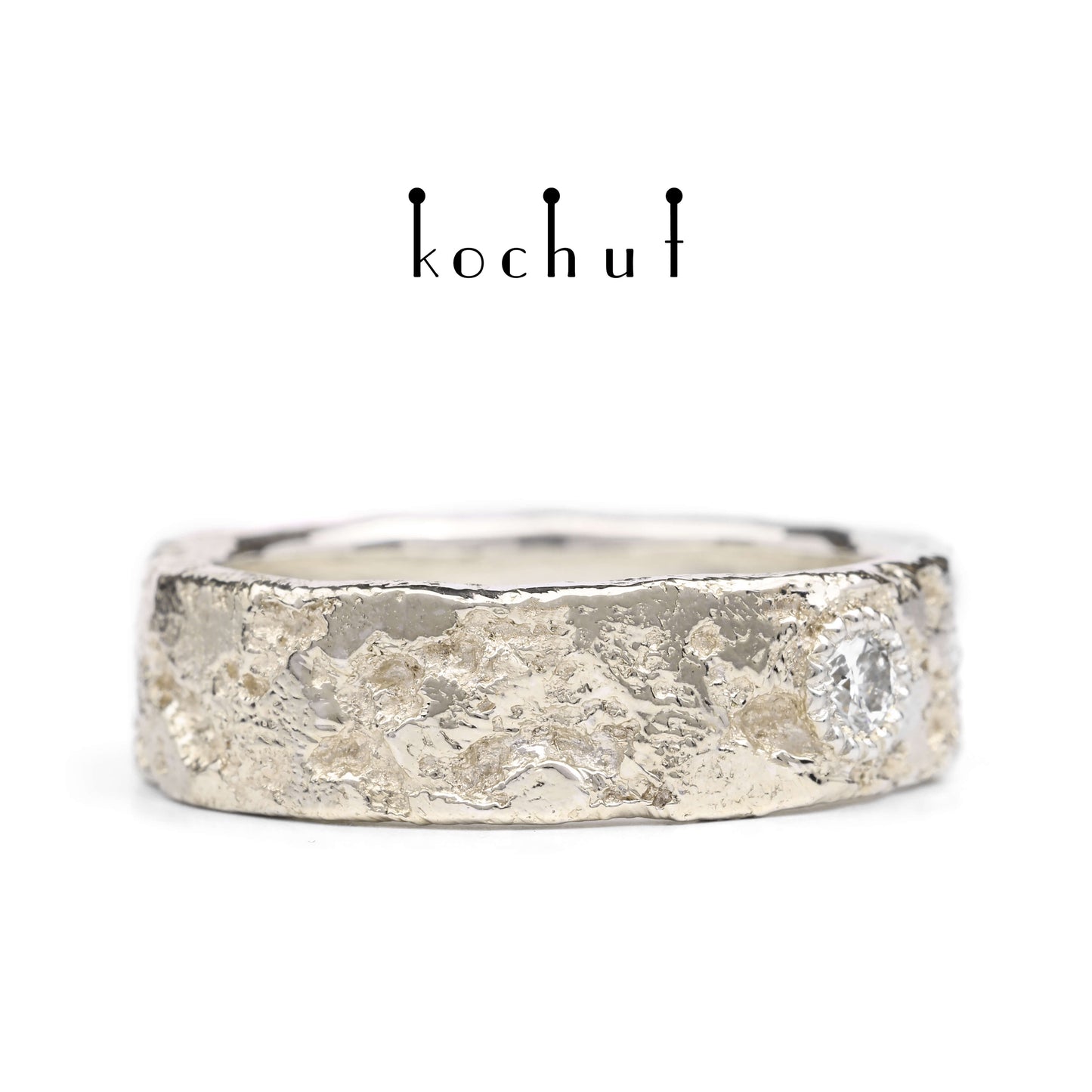 Leib und Seele mit Schmiedekunst Licht — Silberhochzeitssilberring mit Weißgoldbeschichtung und Diamant