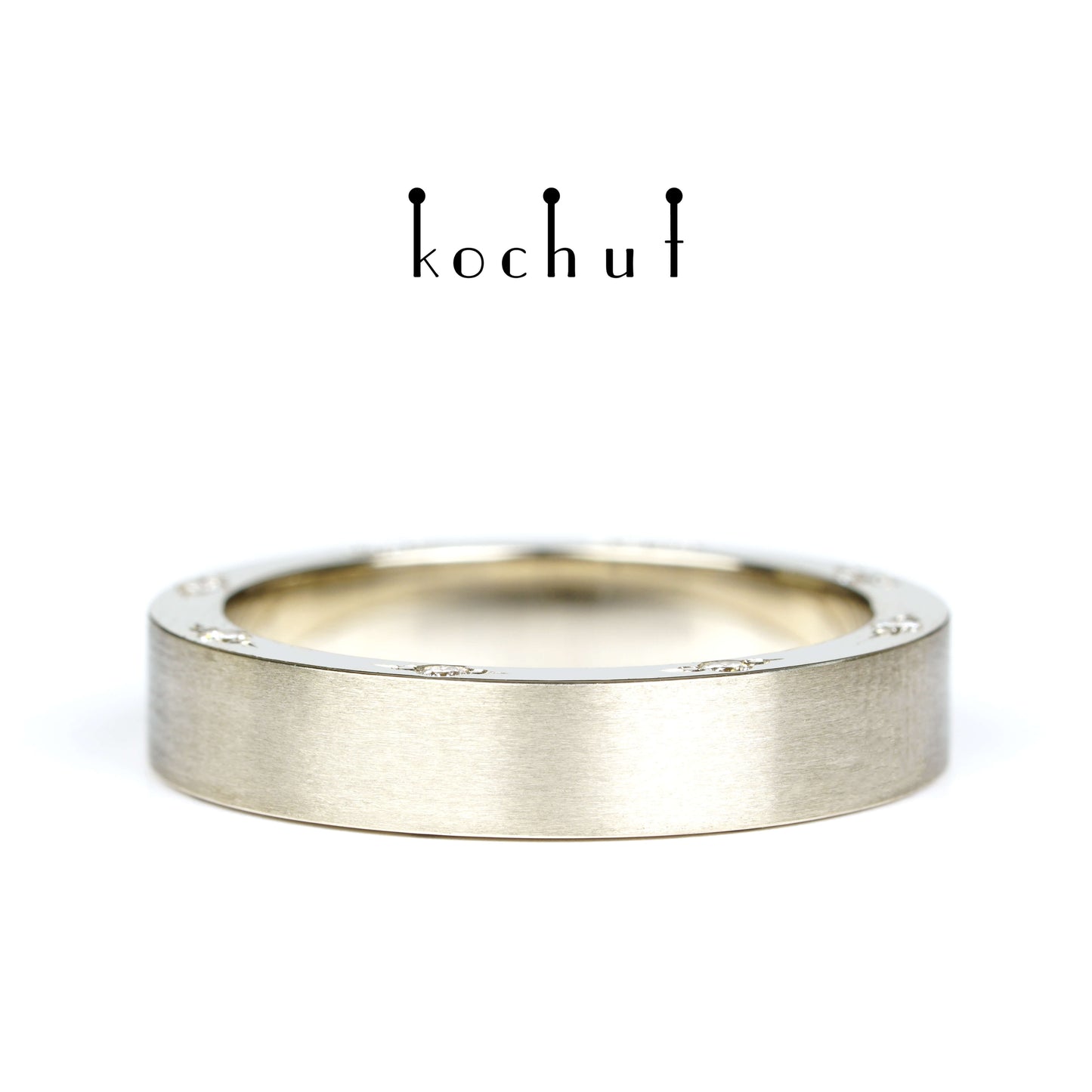 Aristocrats — flach geformter Ehering aus Weißgold mit Diamanten